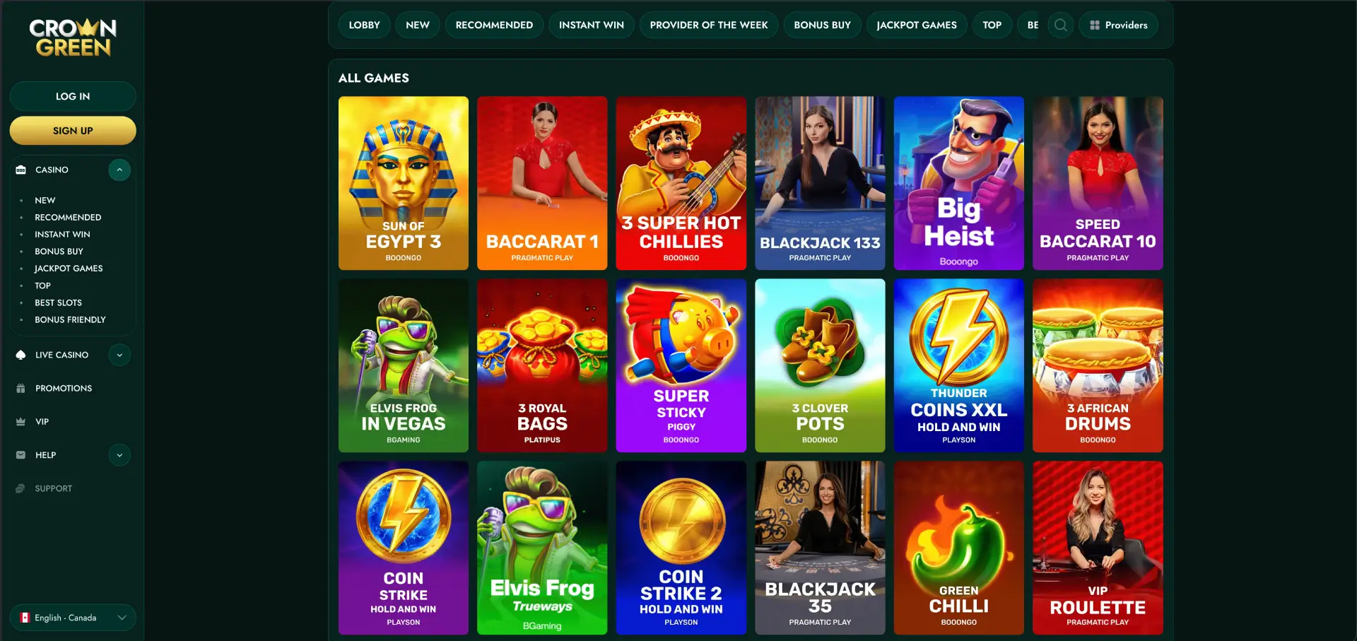 CrownGreen Casino screenshot - games CrownGreen Casino screenshot - games